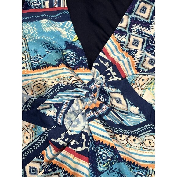 Chicos Dress Women's 1 Medium Colorful V Neck Sleeveless Midi Stretch Knot Front - Picture 4 of 5